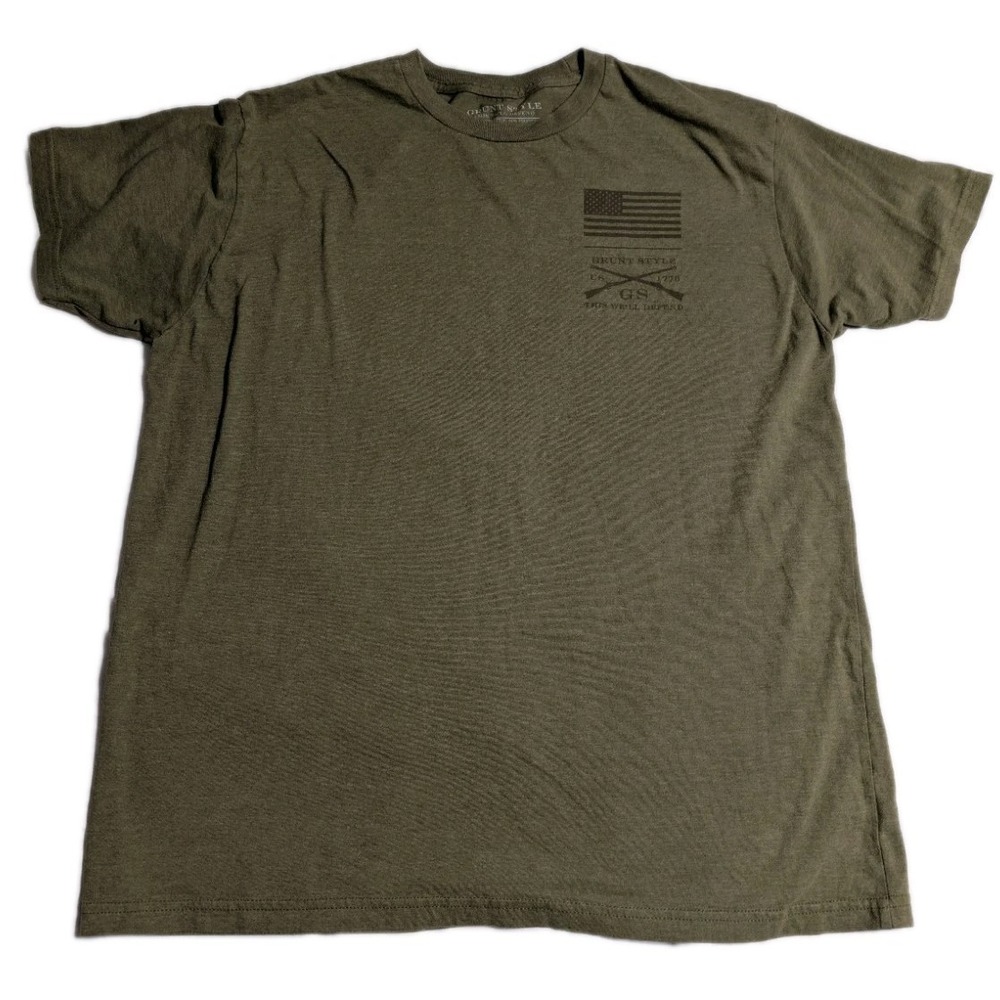 Grunt Style USA Flag Tee Mens XL Military Patriotic Improvise Adapt‎ Overcome